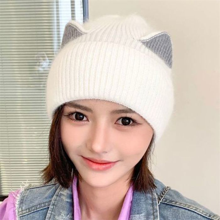 Bonnet en tricot pour femmes de chat chaud