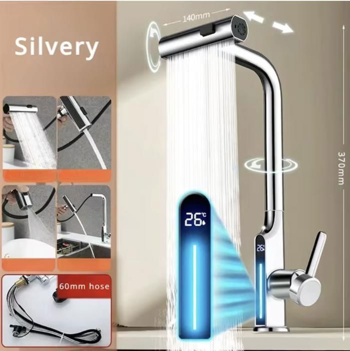 AquaFlow Elite digital SILVER,mitigeur d'évier cuisine smart,Robinet cuisine smart