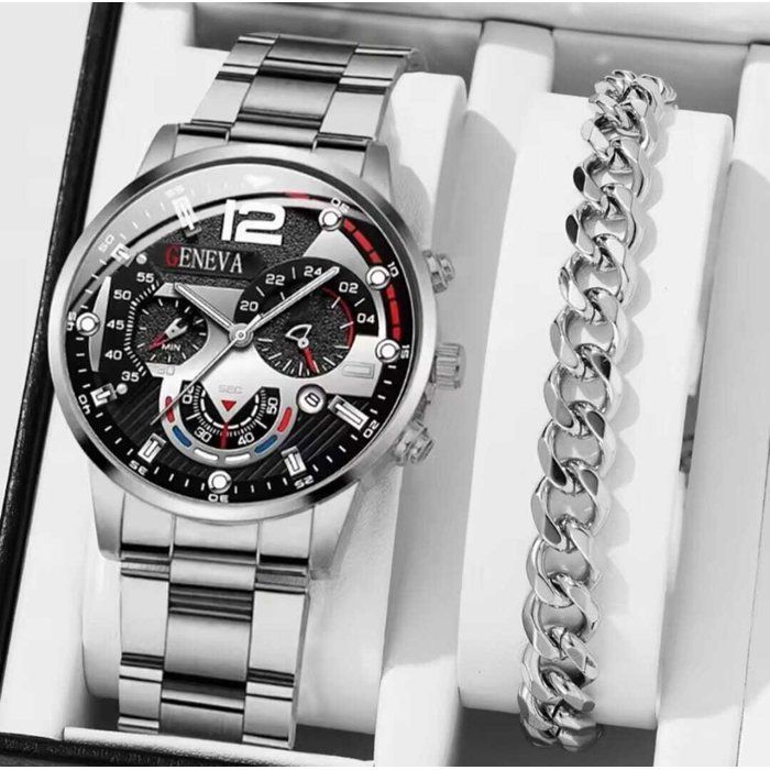 Montre - Argenté - Homme - Mouvement Quartz - Résistant aux chocs - Style Chic