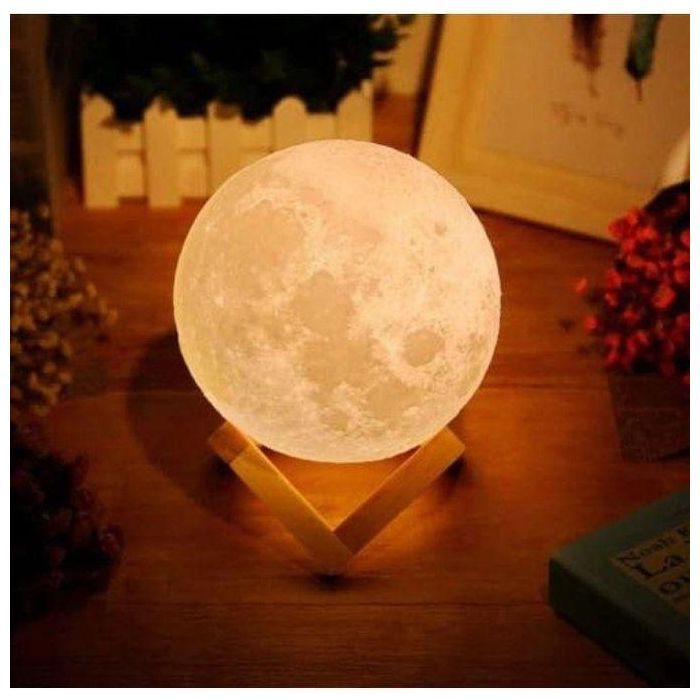 Moon Lamp & télécommande , lune allumée motif gravé , Lampe LED tactile/rechargeable, multi couleur