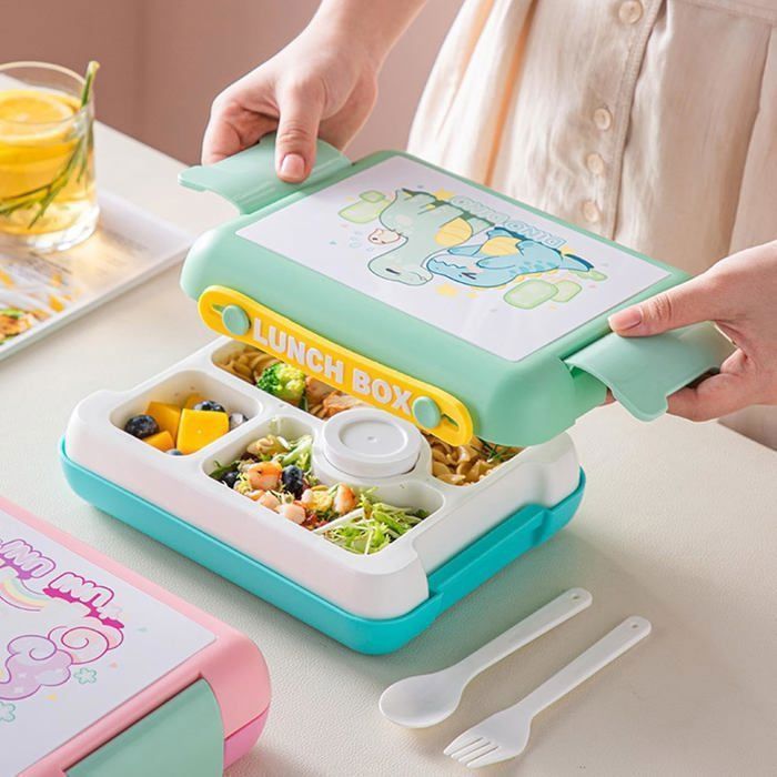 Boîte à lunch - Cartoon Dinosaur - Acier inoxydable - Anti-fuites - 100% qualité alimentaire - Vert