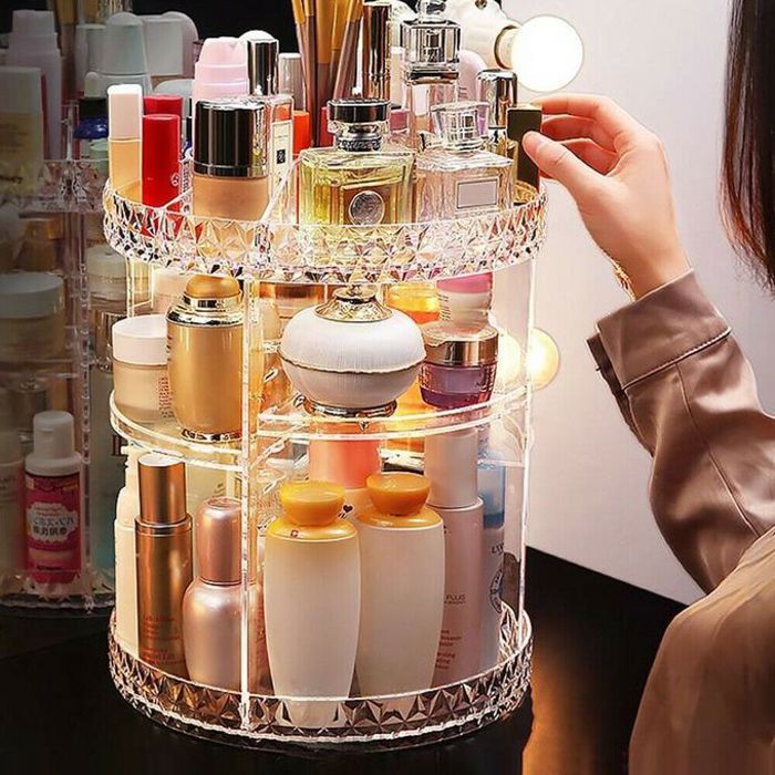 Organisateur de maquillage - Transparent - Rotatif 360° - Grande capacité - 3 niveaux - Pratique