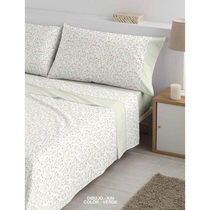 Ensemble de draps - BAMBU - Kai - 100% coton - Imprimé floral - Vert