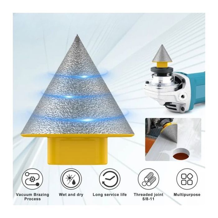 Scie cloche à doigt biseautée pour meuleuse d'angle,fraise conique diamantée,m14