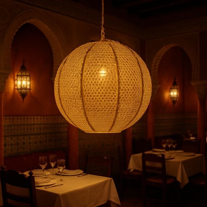 Lampe suspendue - NOUR VANNERIE - Artisanale - Raphia naturel - Style marocain - Éclairage intérieur