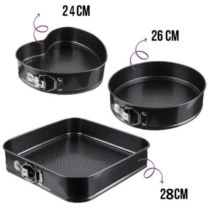 Offfre Ensemble de 3 moules à gâteaux moule rond moule coeur moule