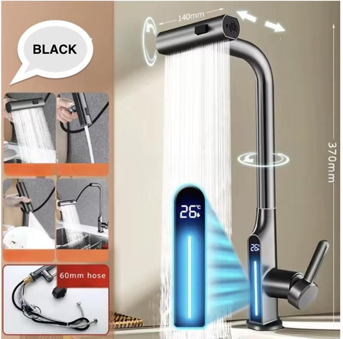 AquaFlow Elite digital BLACK,mitigeur d'évier cuisine smart,Robinet cuisine smart
