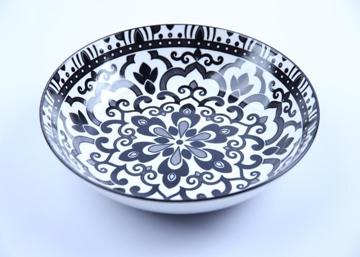 Assiette à soupe - GENERIC - VC dessin noir - 20cm - Porcelaine - Compatible lave-vaisselle