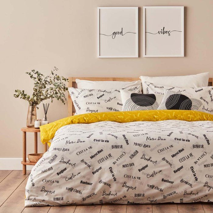 Housse de couette - La Vie - 160x220 cm - 100% Coton - Noir-Blanc - Certifié OEKO-TEX
