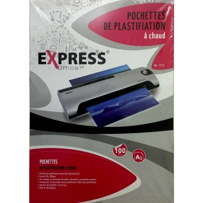 POCHETTE PLASTIFICATION A CHAUD A3 125 MIC EXPRESS XO-7075