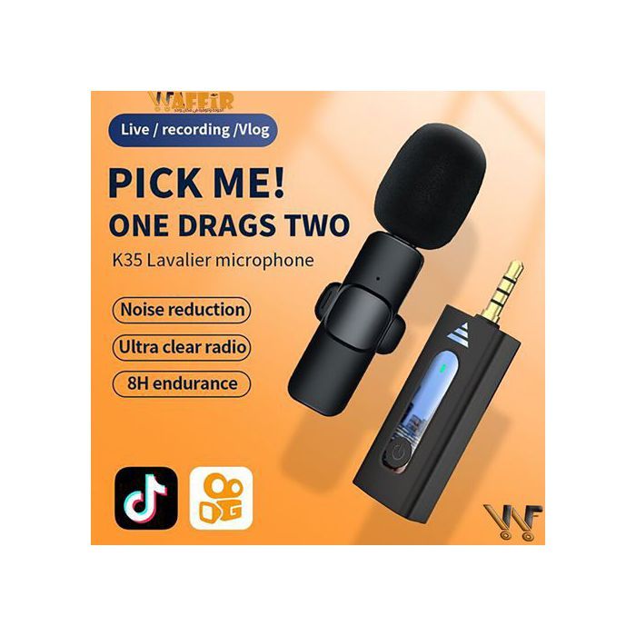 Microphone sans fil K35 compatible avec Smartphone, camera DSLR, ordinateur portable, MacBook