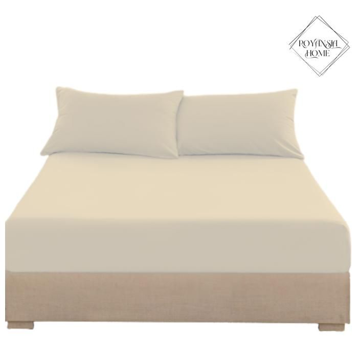 Drap-Housse 90x190 cm - ROYANSIA HOME - Beige - Tissu Doux - Taie d'Oreiller Incluse - Confort Optimal