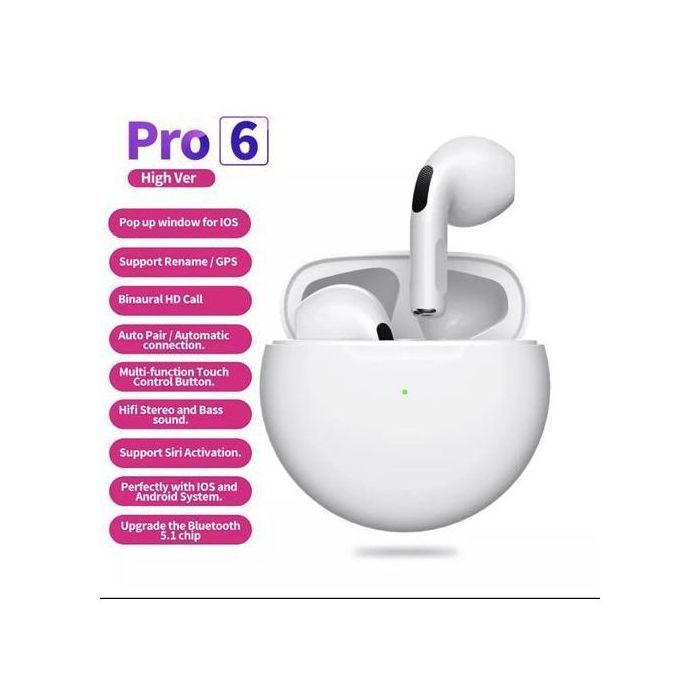 TWS Pro 6 Écouteurs stéréo Sans Fil, Touch Control Compatible IOS Et Android