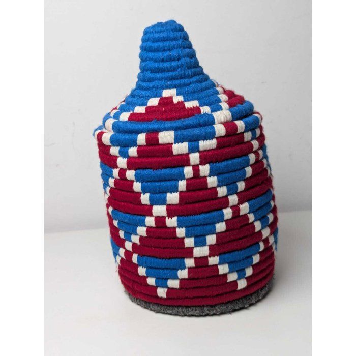 Panier - Artisanat Berbère - Conique - Rouge, bleu & blanc - Fait main - Ethnique