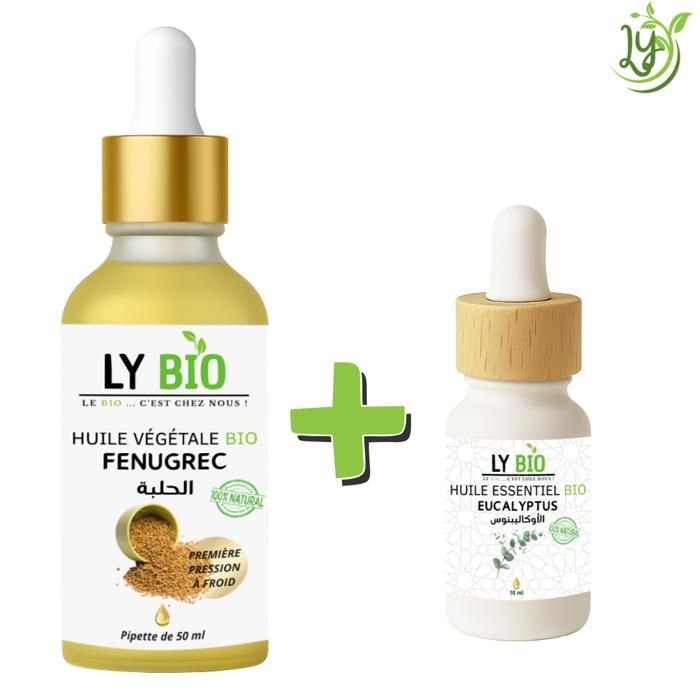 Pack d'huiles - LYBIO - Huile de fenugrec 50ml - Huile essentielle eucalyptus 10ml - Nourrissant - Mixte
