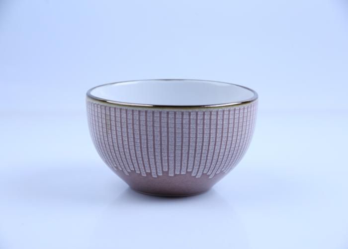Bol - GENERIC - 14cm - Rose - Rebord marron - Compatible lave-vaisselle
