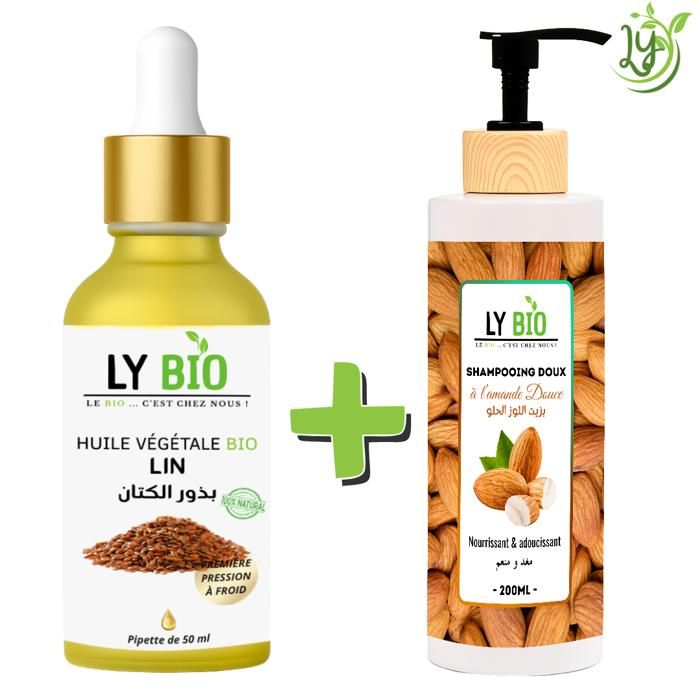 LYBIO PACK HUILE LIN 50ML - PIPETTE + SHAMPOOING AMANDE DOUCE 200ML - NOURRISSANT & ADOUCISSANT