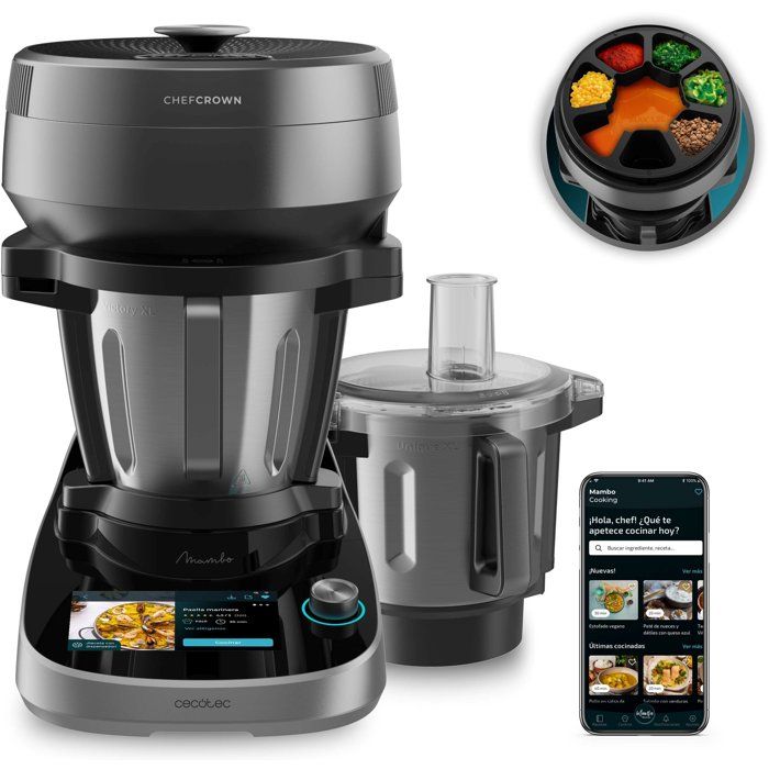 image du robot de cuisine Mambo Maxi Pro avec caractéristiques techniques visibles