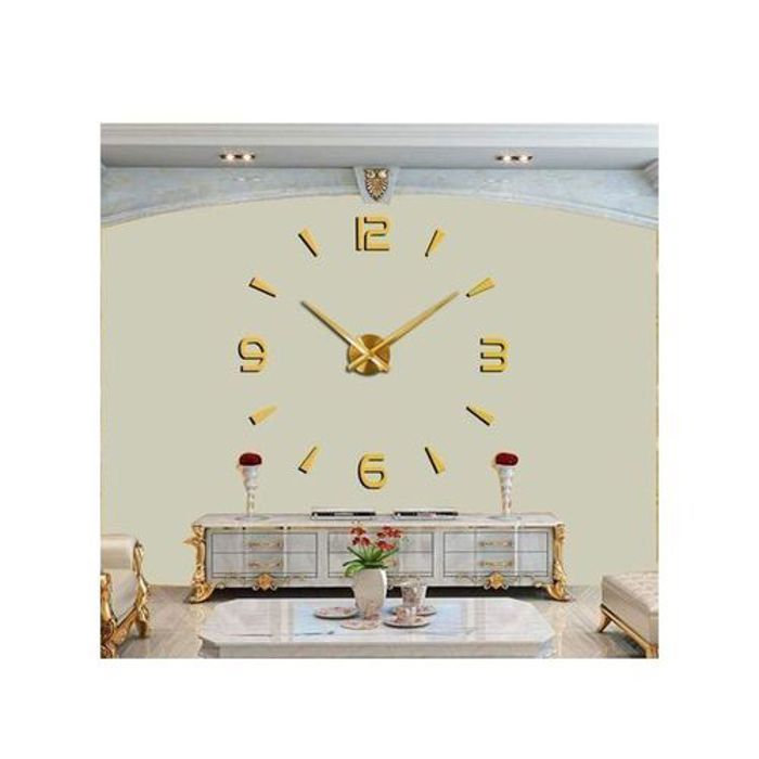 Horloge murale 3D Moderne, Montre Autocollante décorative - Dorée