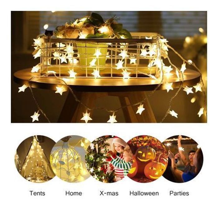 Guirlande lumineuse - LED - Étoile - 10 LED - 0,9M - Éclairage décoratif - Économie d'énergie