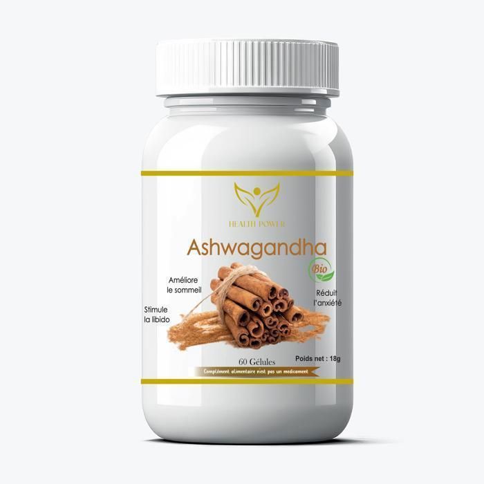 Ashwagandha Bio , 60 Gélules 600mg - Améliore le sommeil Réduit l'anxiété Stimule la libido