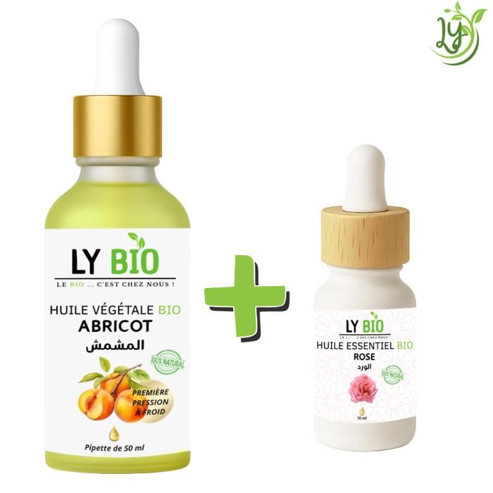 Pack de soins - LYBIO - Huile Abricot 50ml - Huile Essentielle Rose 10ml - Hydratant - Mixte