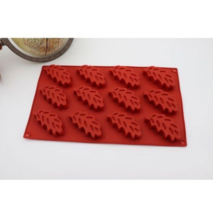 Offfre Moule à biscuits en silicone 12 cavités en forme de feuille