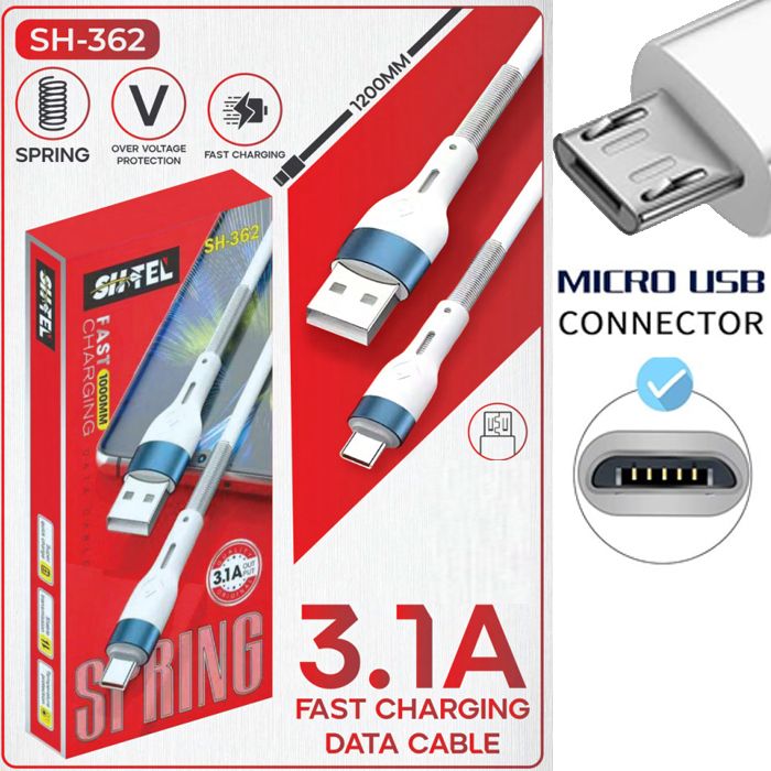 Cable de chargeur Micro USB Type V8 3.1A 1200mm compatible avec les smartphone Xiaomi, Huawei, Samsung, Android