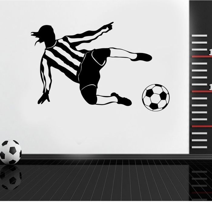 Sticker mural - Noir - Footballeur droit au but - Vinyle - 85x55 cm - Décoration contemporaine