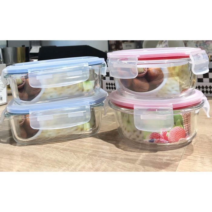 Set de 2 boîtes - AYA HOME - Verre hermétique - 400 ml et 320 ml - Couleurs bleu et rose - Design contemporain