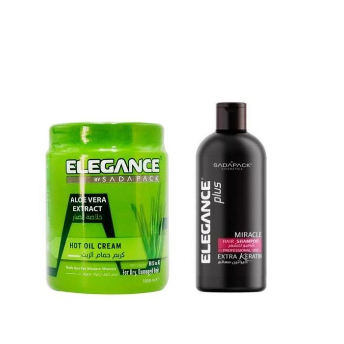 Shampoing à la Kératine Elegance 500ml + Masque de Soin Capillaire à l'Aloe Vera 1000ml
