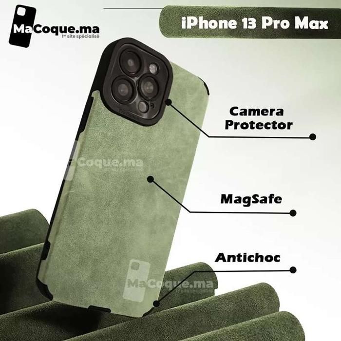 Coque Alcantara iPhone 13 Pro Max en Cuir Alcantara Vert