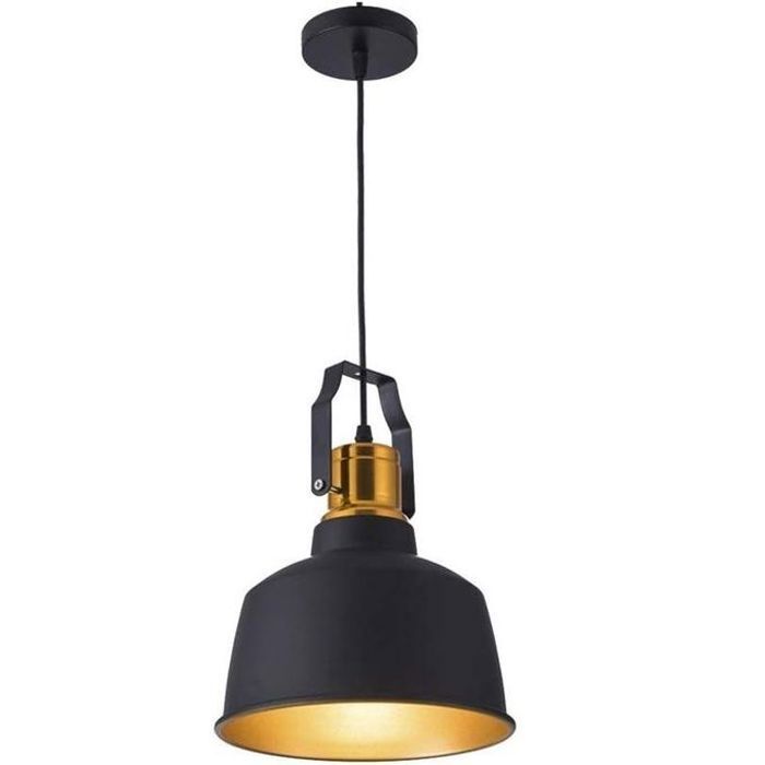 Suspension Style Américain Noir Intérieur Doré + Lampe LED ST64 Offerte