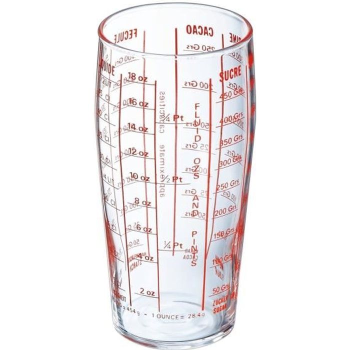 Verre Doseur Gradué - Luminarc - 1/2 L - Transparent et Rouge - Passe au Lave-Vaisselle - Verre