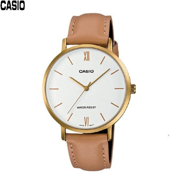 Casio Montre pour femme Bracelet en cuir cadran blanc etanche-ltp-vt01gl-7budf
