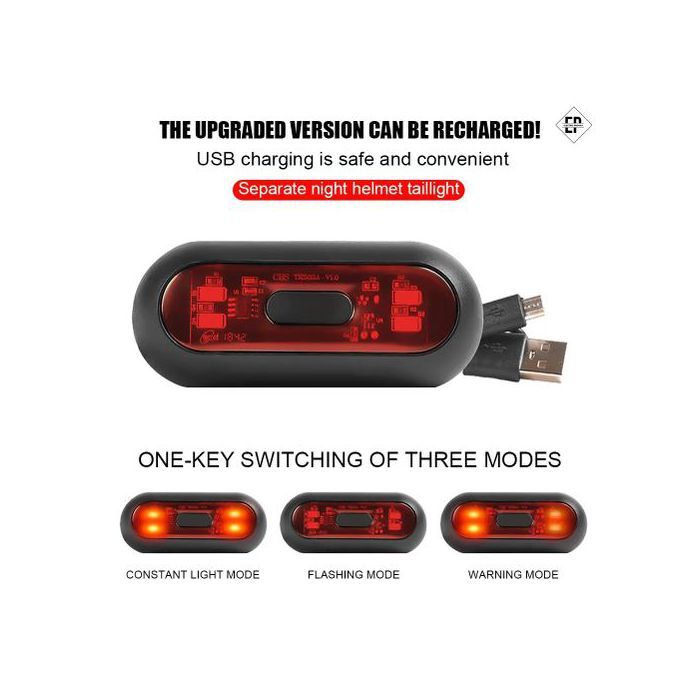 Feu arrière - LED - Universel - Étanche IPX6 - Rechargeable USB - 3 modes d'éclairage