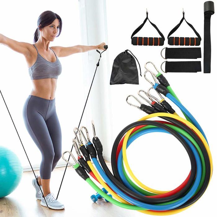 Votre salle de sport nomade : Kit complet de bandes de résistance 11 pièces
