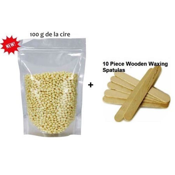Cire de film chaud en granules pour l'épilation -100g + 10 spatules en bois