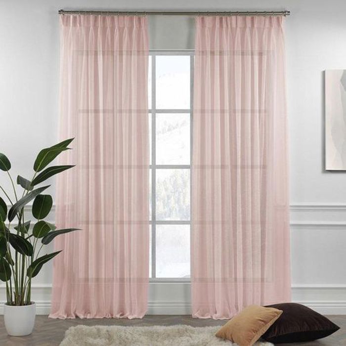 Panneau Voilage à Plis Pinch en Soie Crêpe 160x260 cm, Extra Long et Extra Large-rose