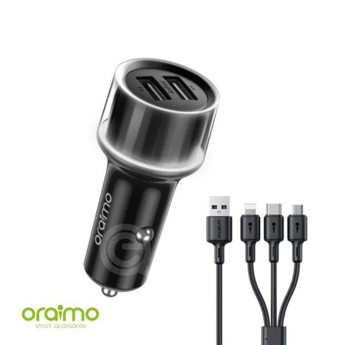 Oraimo OCC-1152D Chargeur de Voiture Double USB avec Anneau LED 15.5W