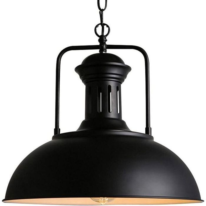 Suspension Industrielle Vintage Noir + Lampe LED 12W Offerte