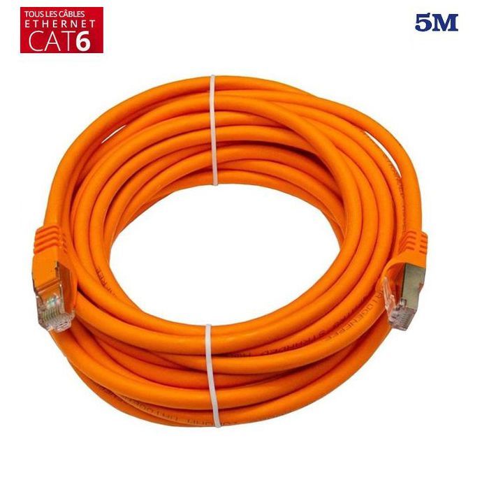 Cable reseau 5M orange ethernet RJ45 CAT.6 STP, connexion ethernet