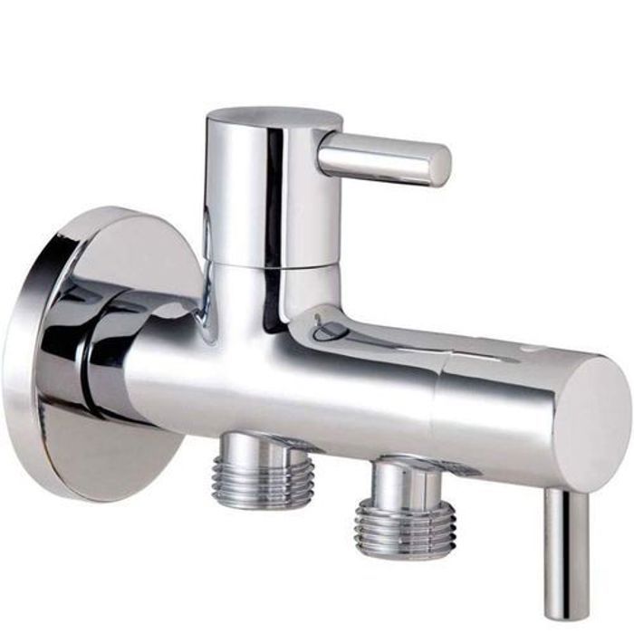 Robinet double - Non spécifié - 1/2 X1/2 X3/8 - Cuivre - Argent - 2 sorties