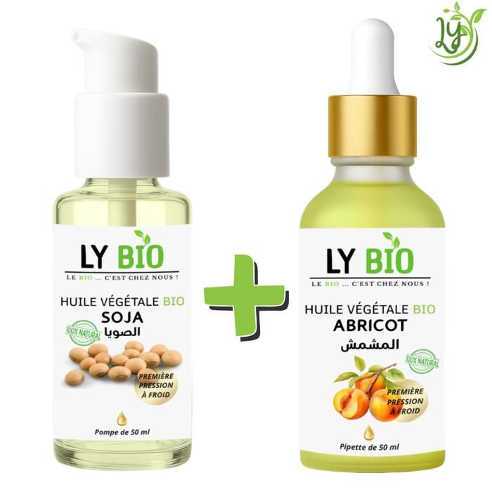LYBIO PACK HUILE SOJA 50ML - POMPE + HUILE ABRICOT 50ML - PIPETTE