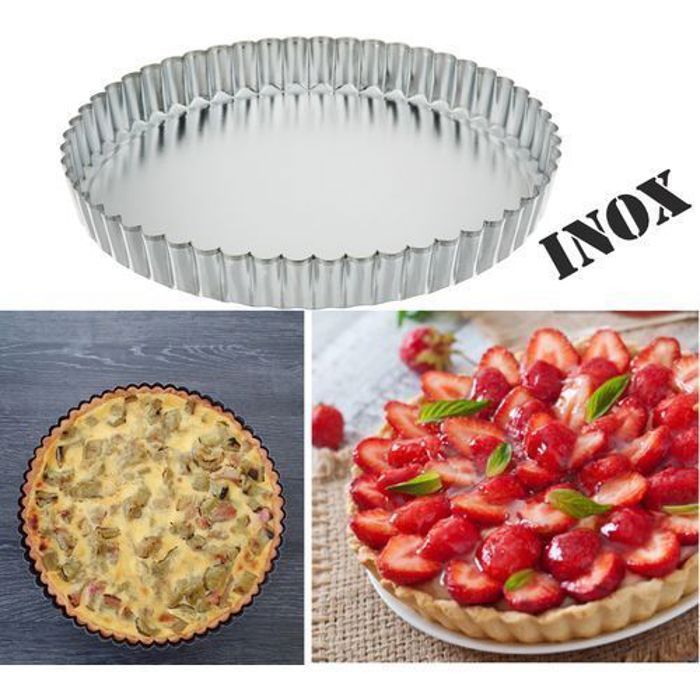 Moule à tarte Rond avec fond fixe en acier inoxydable,parfait pour tarte quiche