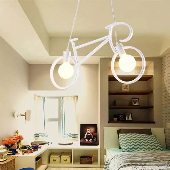 Suspension Luminaire Vélo Lustre Vintage Chambre Créative Rétro Blanc