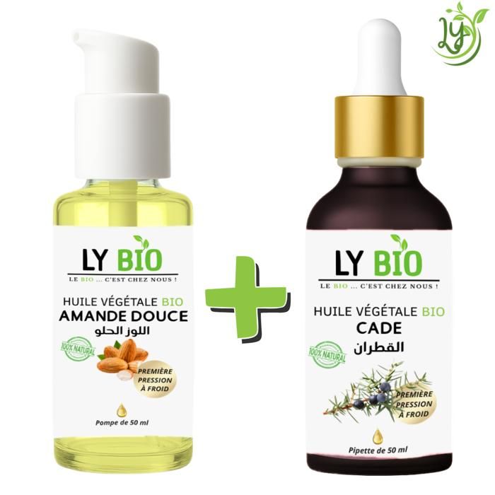 LYBIO PACK HUILE AMANDE DOUCE 50ml - POMPE + HUILE CADE 50ML - PIPETTE