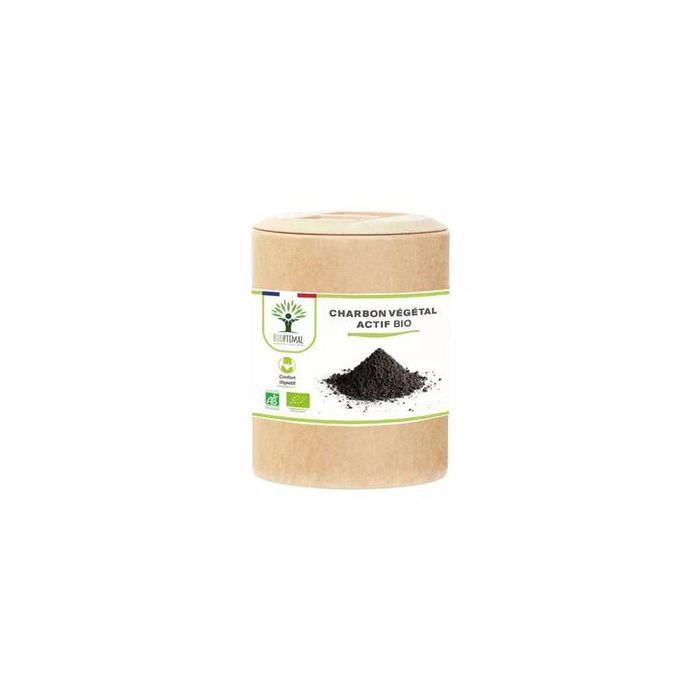Bioptimal Charbon végétal actif Bio - Digestion Gaz Ventre plat, 200g - Made in France