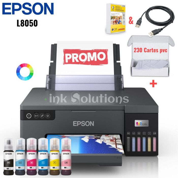 Epson EcoTank L8050 Imprimante Photo (C11CK37403) + 230 CARTES PVC & PAPIER PHOTO 10*15