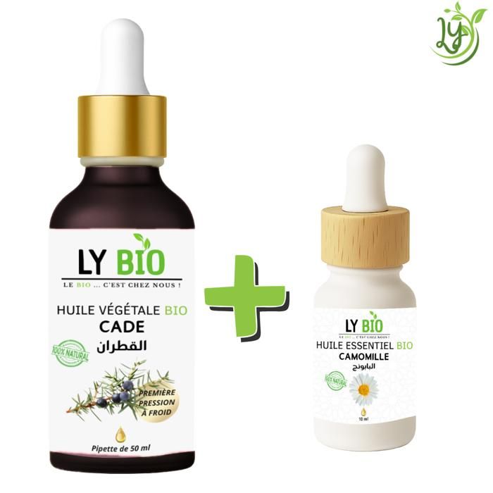 Pack de soins - LYBIO - Huile Cade 50ml - Pipette - Huile Essentielle Camomille 10ml - Apaisant